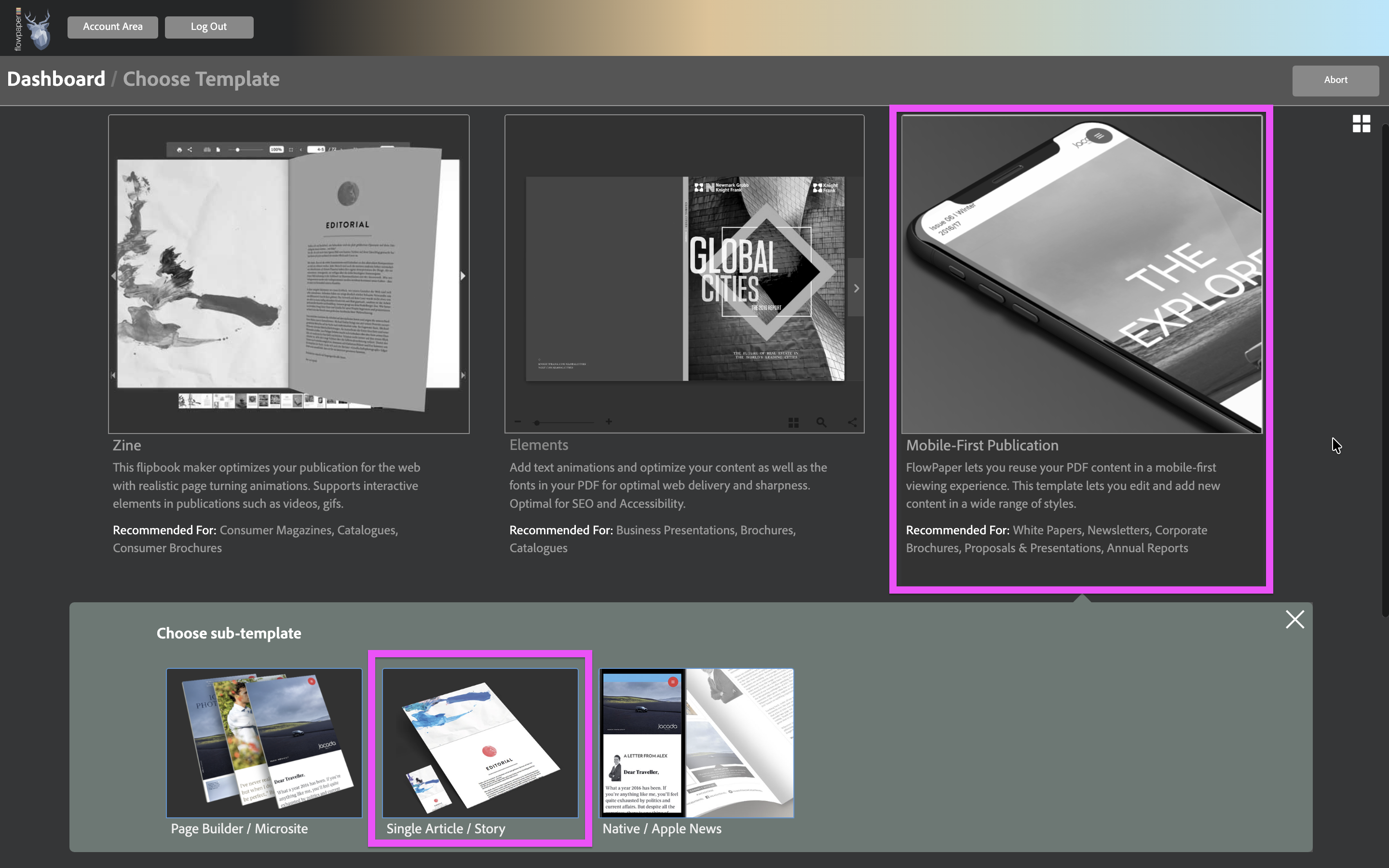 Select the social media story template for vertical Instagram-style PDF content in FlowPaper