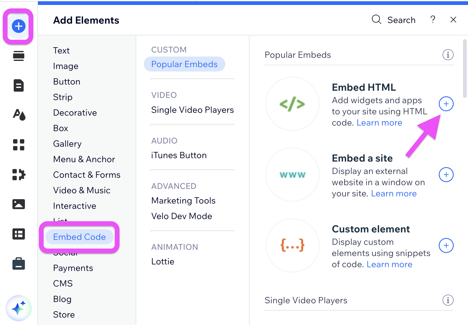 Add HTML embed block in Wix