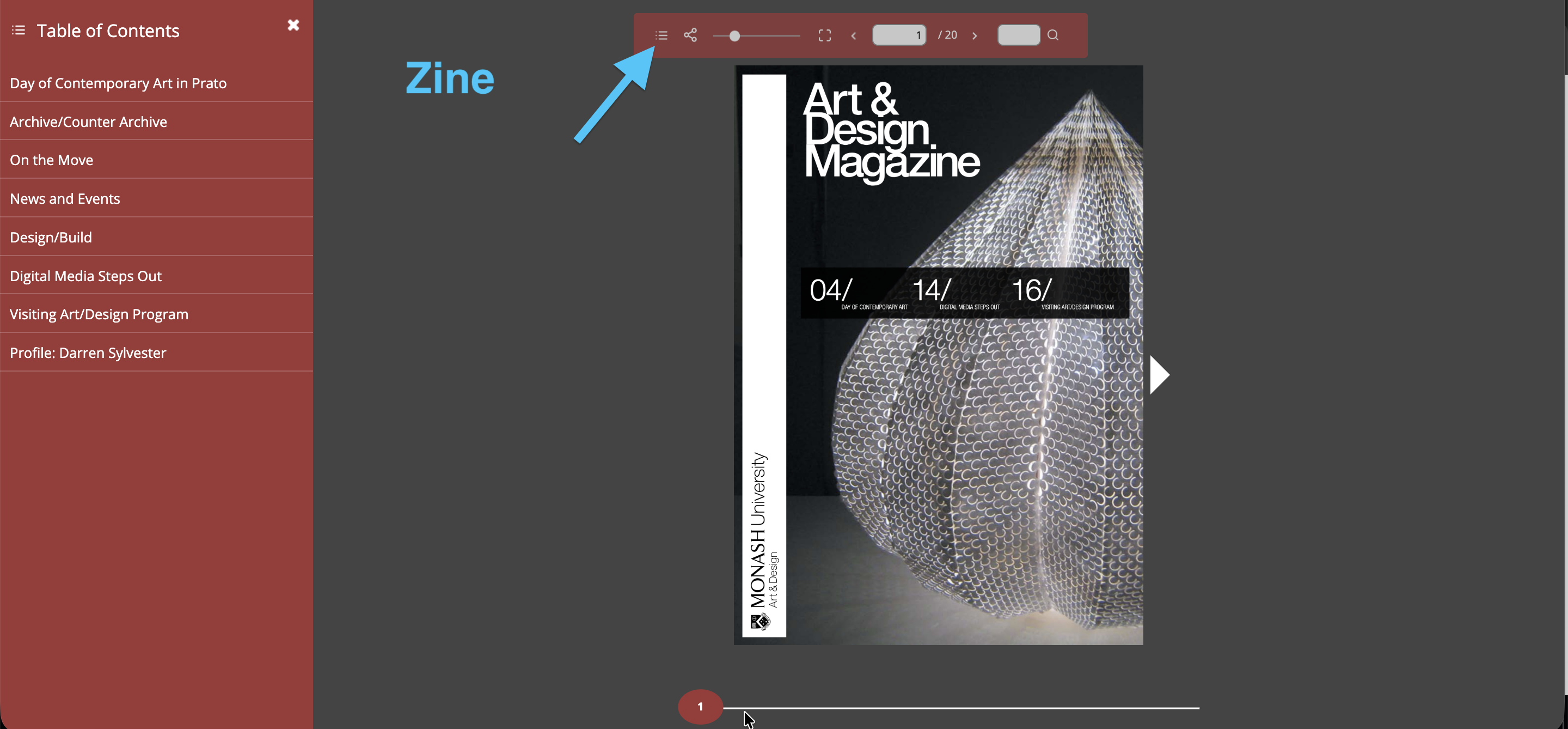 Table of contents in Zine template